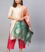 Women Peach and green Color Woven Banarasi Dupatta