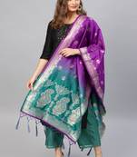 Women Purple and green Color Woven Banarasi Dupatta