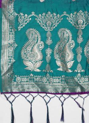 Women Purple and green Color Woven Banarasi Dupatta 2