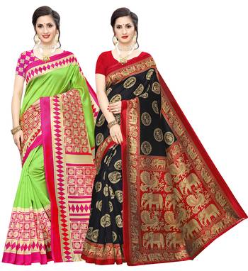 Combo Of 2 Poly Silk  Multicolor Printed Women's Saree 1