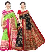 Combo Of 2 Poly Silk  Multicolor Printed Women's Saree