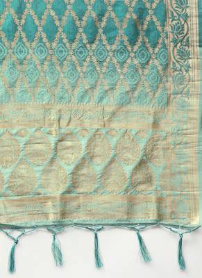 Women Sea Green Color Woven Banarasi Dupatta 2