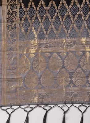 Women Black Grey Color Woven Banarasi Dupatta 2