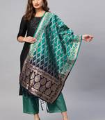 Women green blue Color Woven Banarasi Dupatta