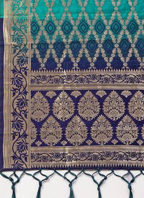 Women green blue Color Woven Banarasi Dupatta 2
