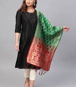 Women Green and Red Woven Banarasi Dupatta