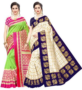 Combo Of 2 Poly Silk  Multicolor Printed Women's Saree 1