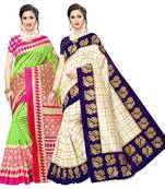 Combo Of 2 Poly Silk  Multicolor Printed Women's Saree