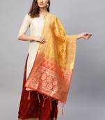 Women Yellow And Red Woven Banarasi Dupatta