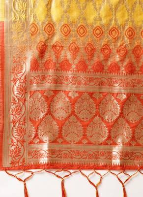 Women Yellow And Red Woven Banarasi Dupatta 2