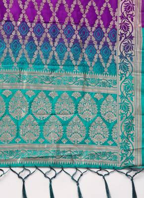 Women Purple and green Woven Banarasi Dupatta 2
