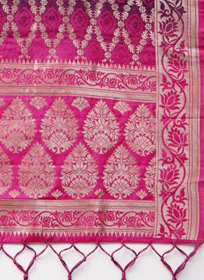 Women Navy blue and Rani pink Woven Banarasi Dupatta 2