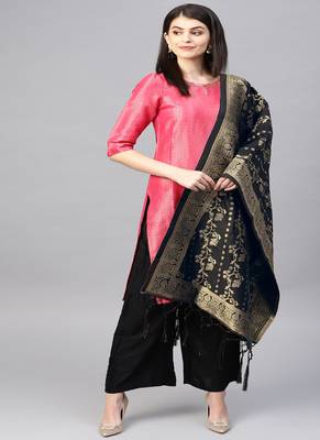 Women Black Woven Banarasi Dupatta 1