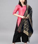 Women Black Woven Banarasi Dupatta