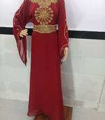 maroon georgette moroccan kaftan with zari and stone work 