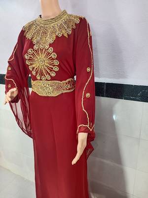 maroon georgette moroccan kaftan with zari and stone work  2
