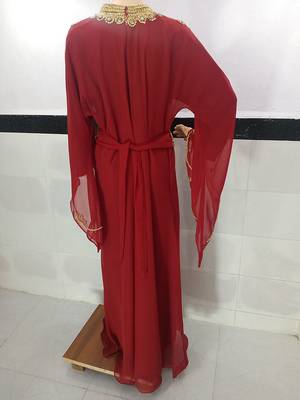 maroon georgette moroccan kaftan with zari and stone work  3