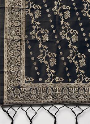 Women Black Woven Banarasi Dupatta 2