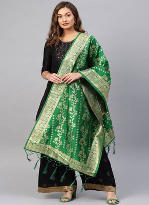 Women Green Woven Banarasi Dupatta 1