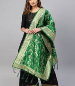 Women Green Woven Banarasi Dupatta