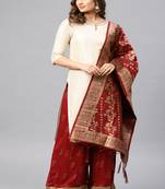 Women Maroon Woven Banarasi Dupatta