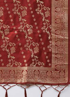 Women Maroon Woven Banarasi Dupatta 2