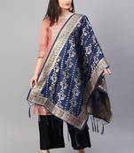 Women Navy blue Woven Banarasi Dupatta