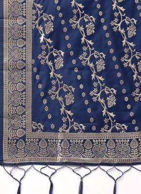 Women Navy blue Woven Banarasi Dupatta 2