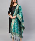 Women Turquoise Woven Banarasi Dupatta