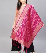 Women Rani Pink Woven Banarasi Dupatta
