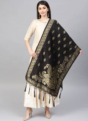 Women Black Woven Banarasi Dupatta 1
