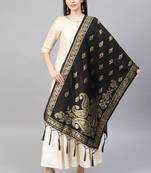 Women Black Woven Banarasi Dupatta