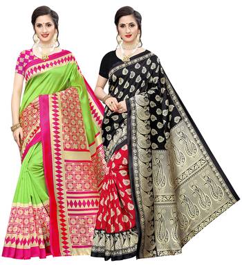 Combo Of 2 Poly Silk  Multicolor Printed Women's Saree 1