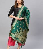 Women Green Woven Banarasi Dupatta