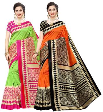 Combo Of 2 Poly Silk  Multicolor Printed Women's Saree 1
