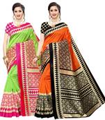 Combo Of 2 Poly Silk  Multicolor Printed Women's Saree