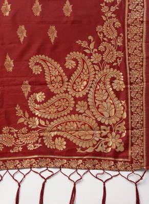 Women Maroon Woven Banarasi Dupatta 2