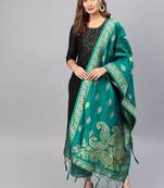 Women Turquoise Woven Banarasi Dupatta