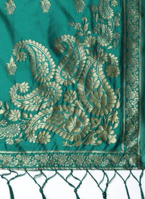 Women Turquoise Woven Banarasi Dupatta 2