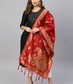 Women Red Woven Banarasi Dupatta