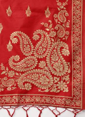 Women Red Woven Banarasi Dupatta 2