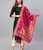 Women Magenta Woven Banarasi Dupatta