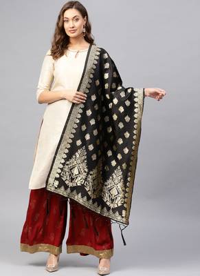Women Black Woven Banarasi Dupatta 1