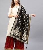 Women Black Woven Banarasi Dupatta