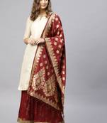 Women Maroon Woven Banarasi Dupatta