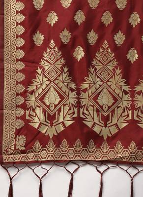 Women Maroon Woven Banarasi Dupatta 2