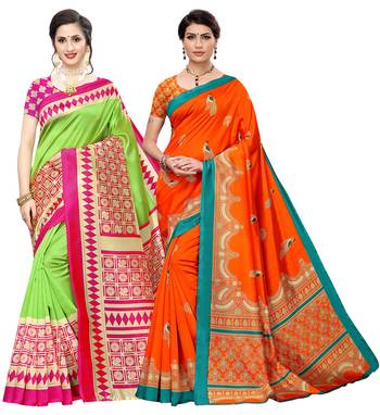 Combo Of 2 Poly Silk  Multicolor Printed Women's Saree 1