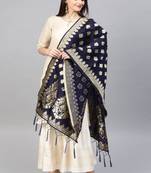 Women Navy Blue Woven Banarasi Dupatta