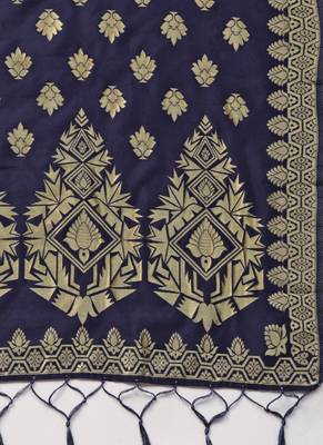 Women Navy Blue Woven Banarasi Dupatta 2