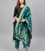 Women green Woven Banarasi Dupatta
